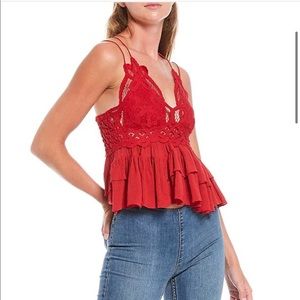 Free People Red Lace Tiered Cami Top
